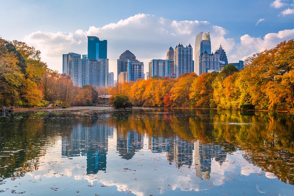 Atlanta, Georgia, USA Piedmont Park skyline in autumn where to stay in Atlanta