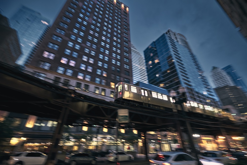 Elevated raiway in Chicago View of chicago elevated train by night