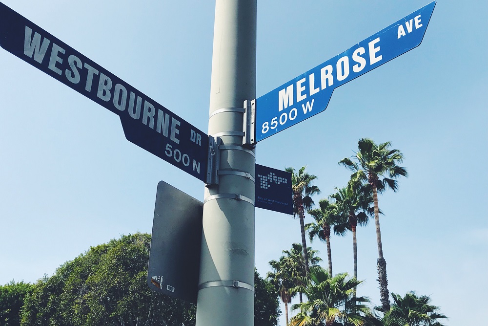 Street signs LA Melrose and westbourne los angeles